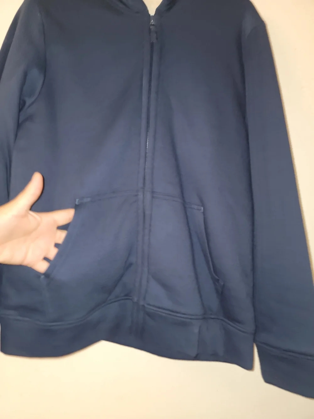 Navy Zip-Up Hoodie with Sherpa Lining